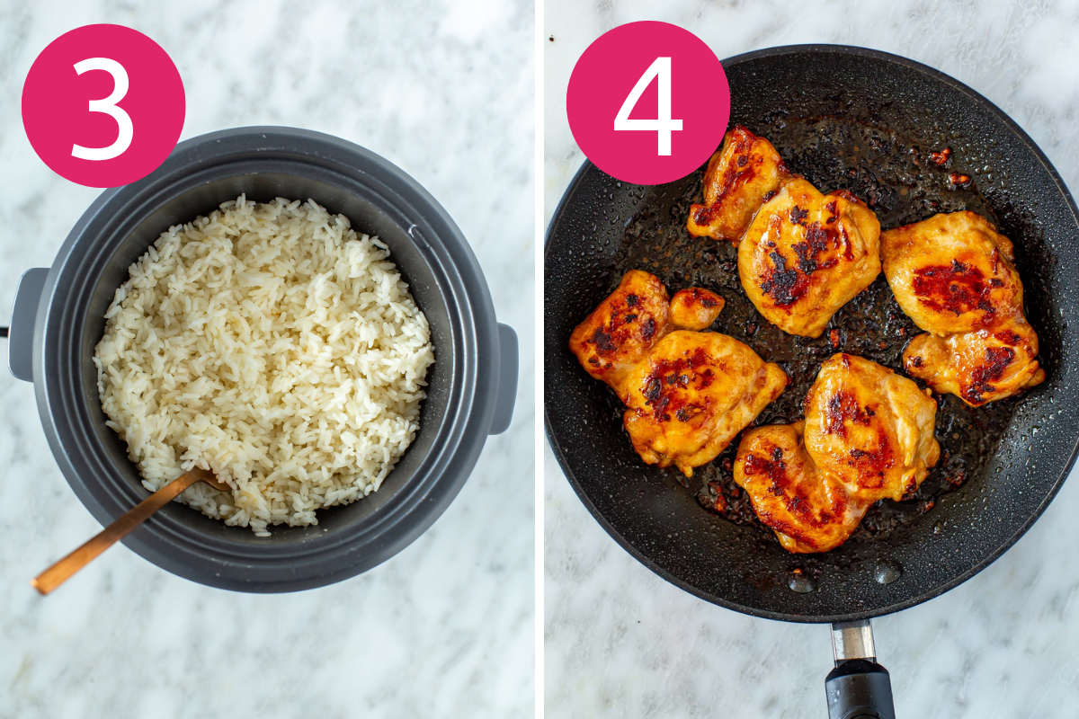 Collage image of Easy Teriyaki Bowl step 3 & 4.