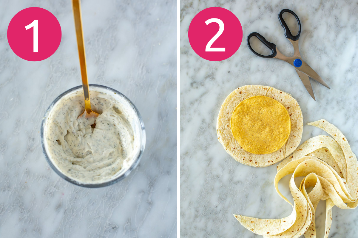 Buffalo chicken crunchwrap step 1 & 2