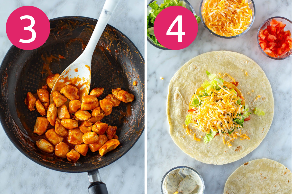 Buffalo chicken crunchwrap step 3 & 4