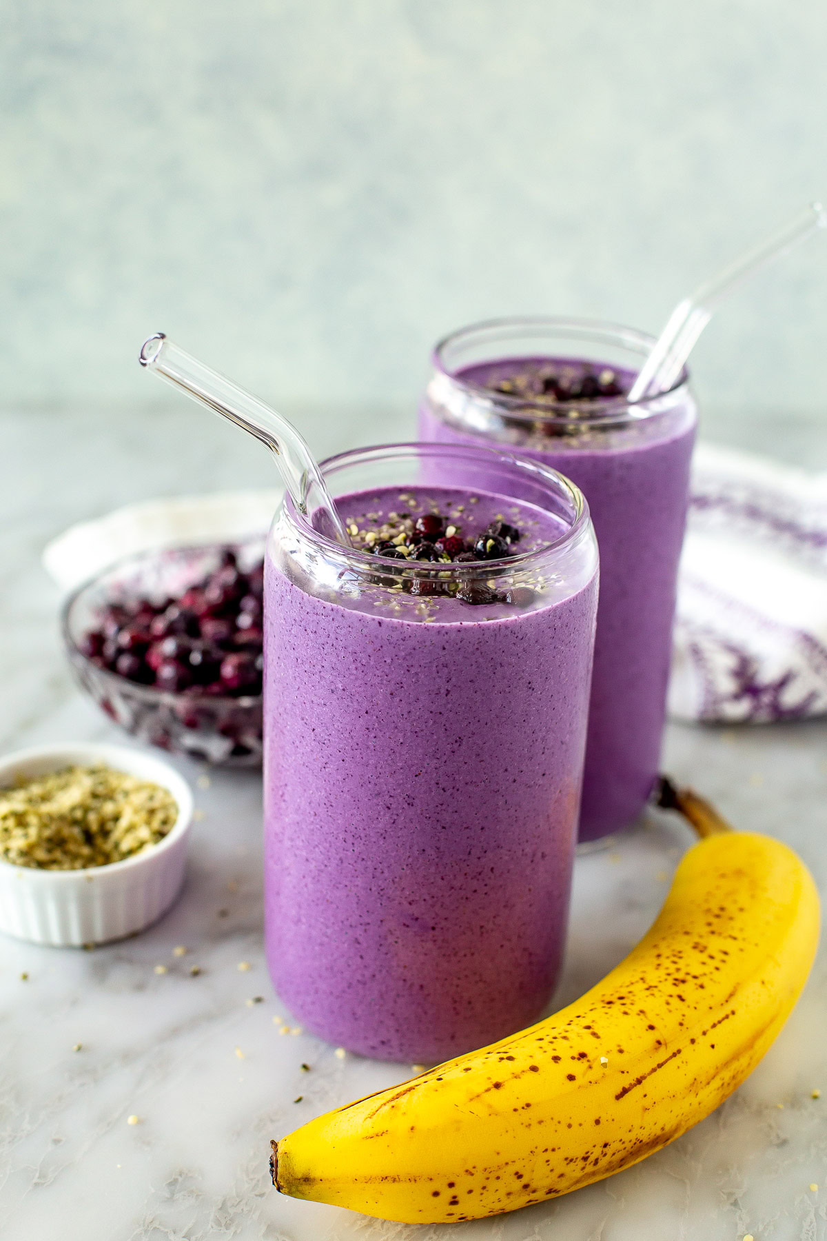 Blueberry banana smoothie side view
