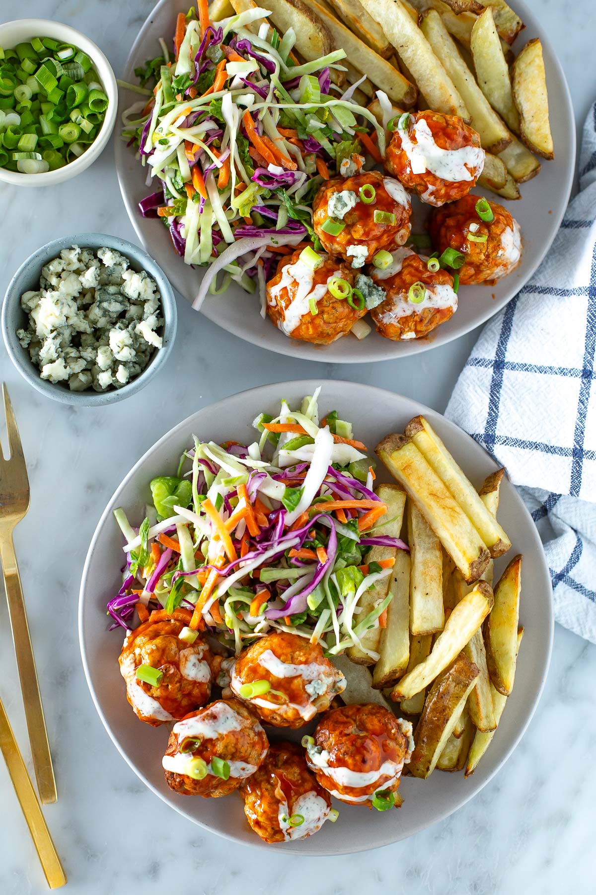 Buffalo chicken meatballs overhead