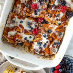 Cinnamon roll casserole overhead hero