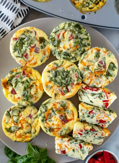 Plated cottage cheese egg bites overhead