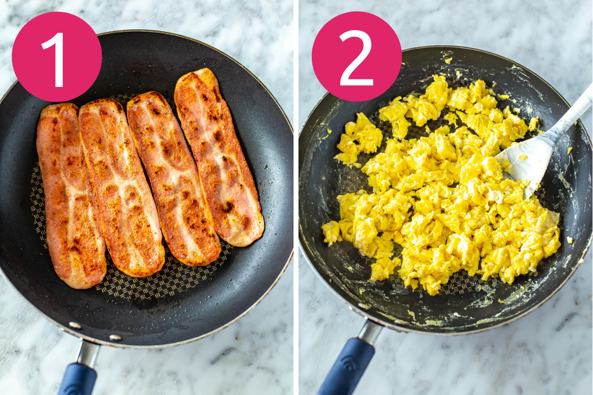 Breakfast tacos collage steps 1 & 2