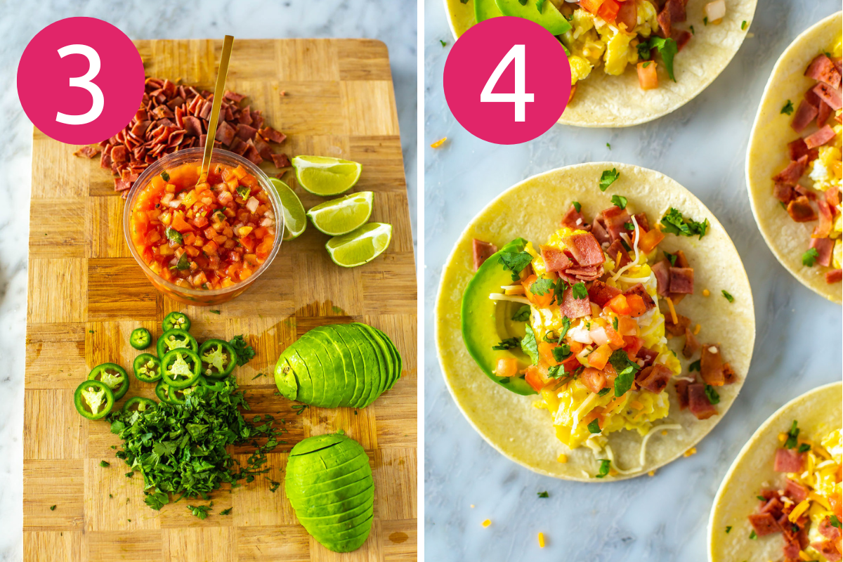 Breakfast tacos collage steps 3 & 4