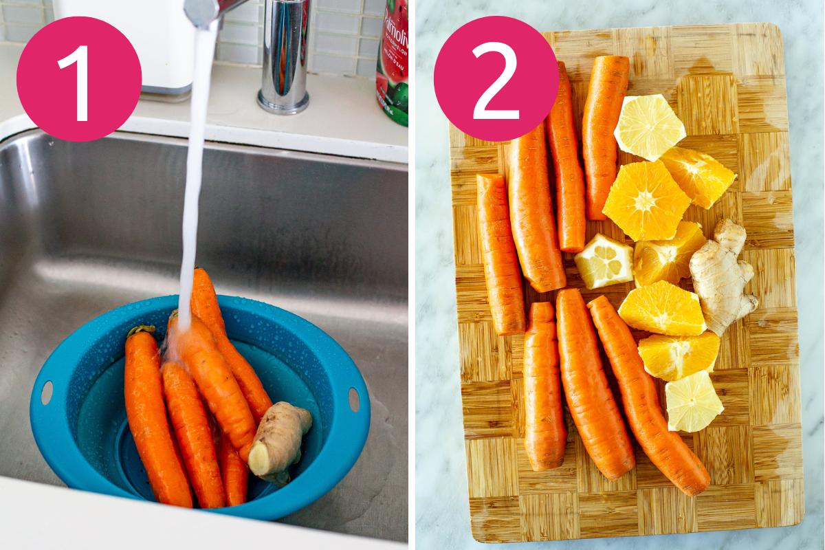 Carrot juice collage steps 1 & 2