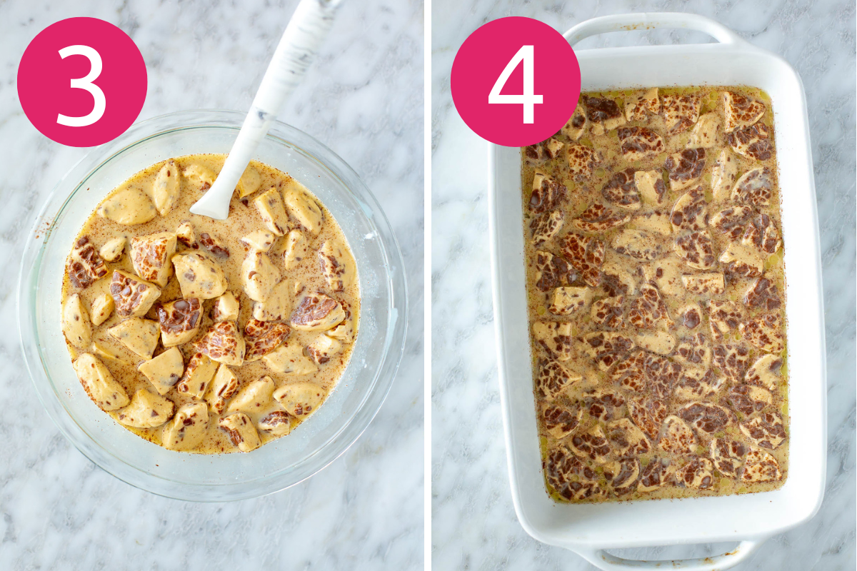 Cinnamon roll casserole collage steps 3 & 4