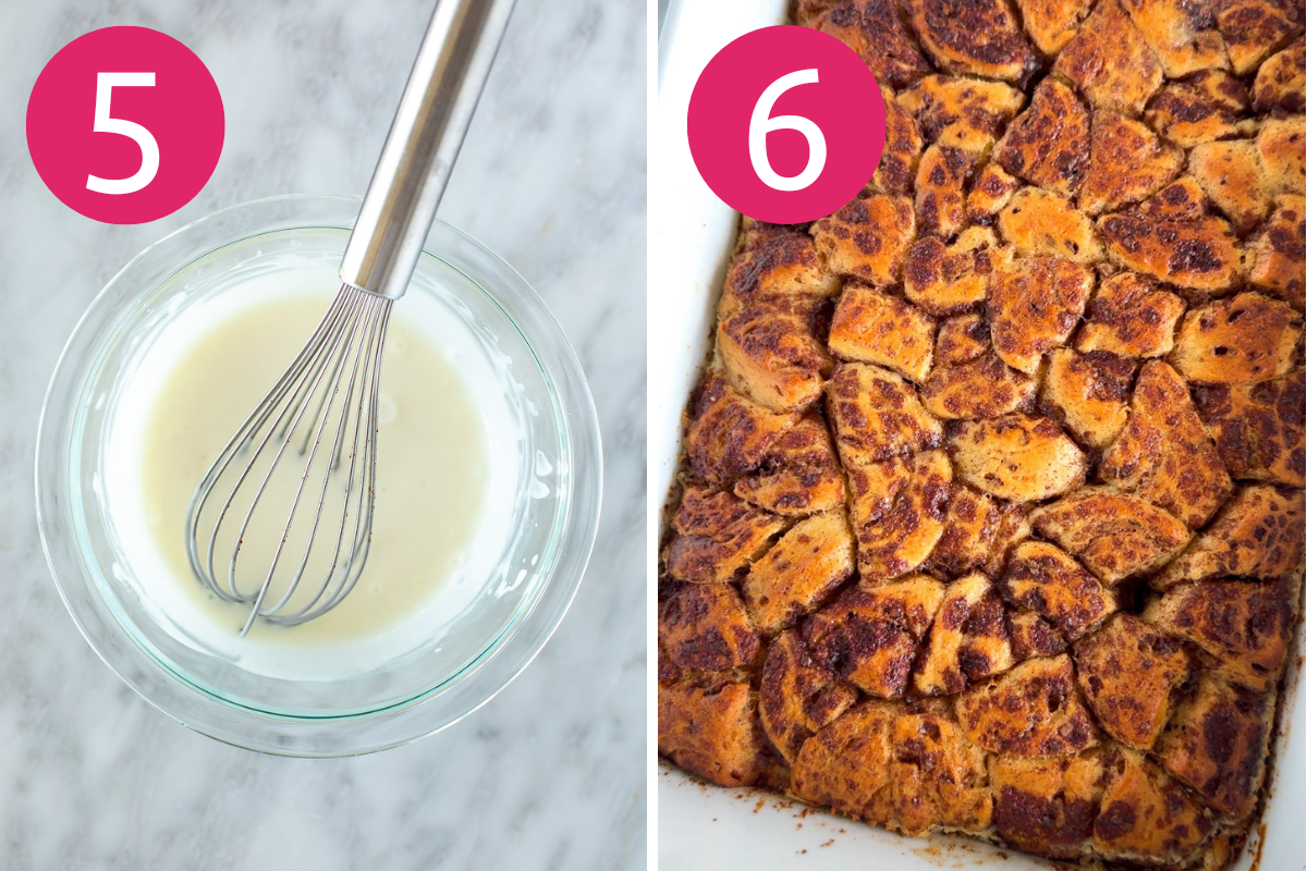 Cinnamon roll casserole collage steps 5 & 6