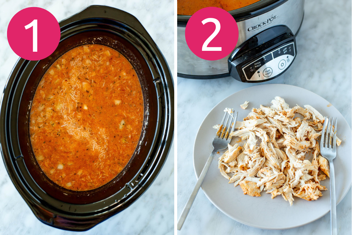 Crockpot chicken pasta steps 1&2