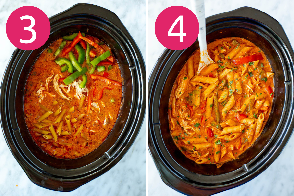 Crockpot chicken pasta steps 3&4