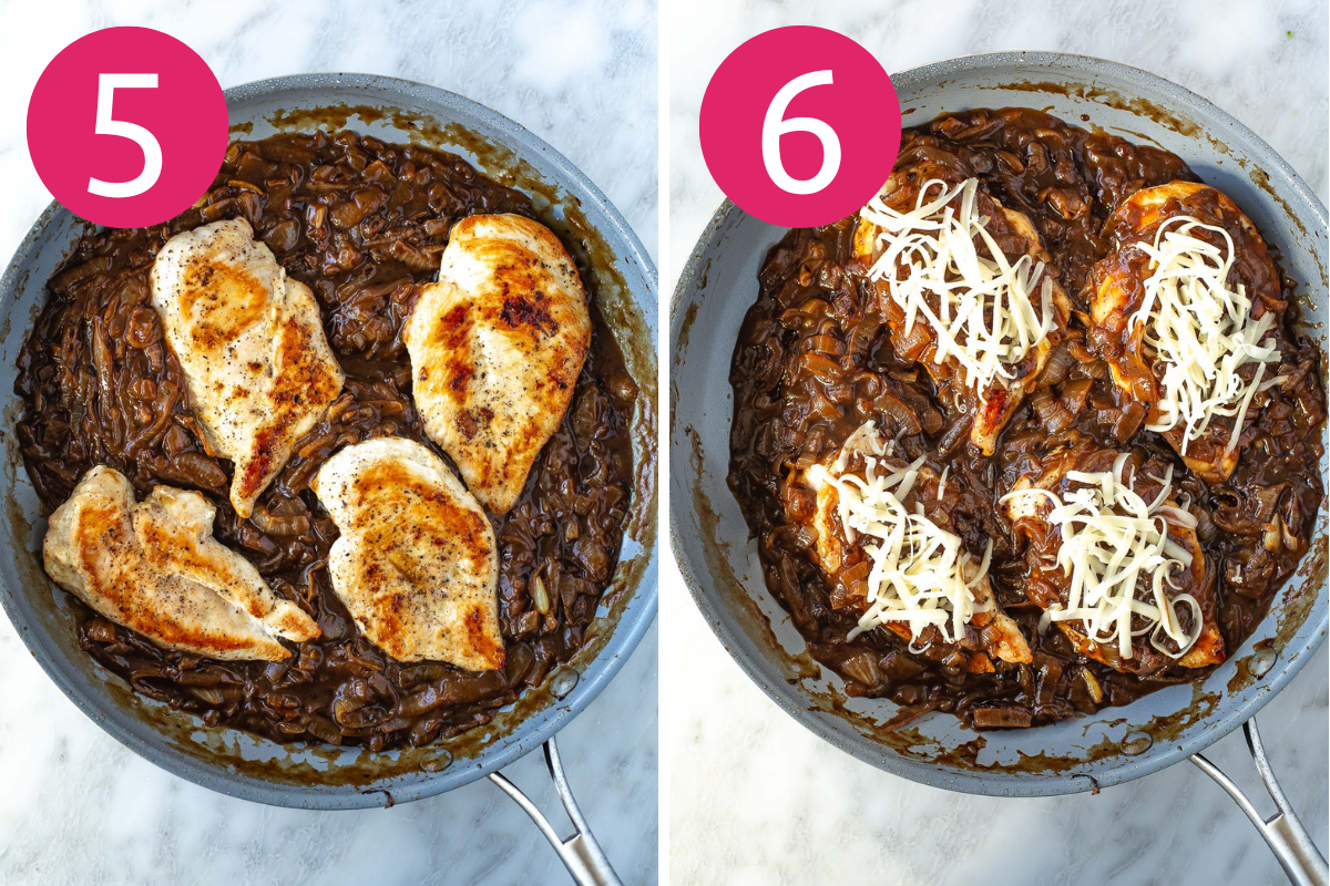French onion chicken collage of steps 5 & 6