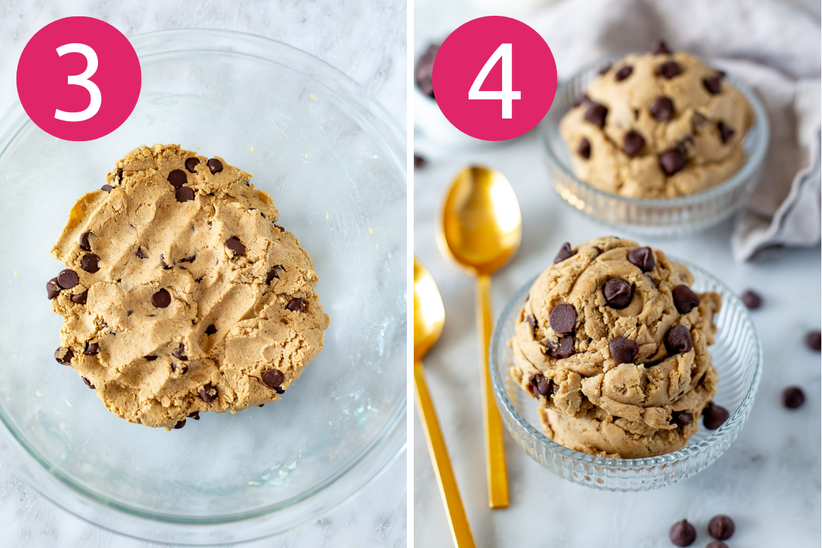 High protein cookie dough collage of steps 3 & 4