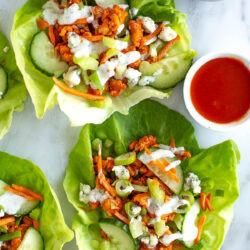 Buffalo chicken lettuce wraps close up