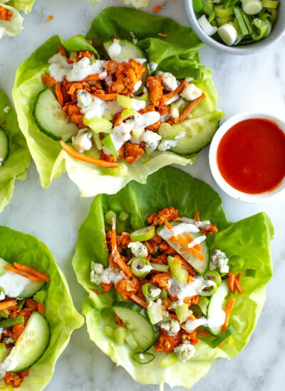 Buffalo chicken lettuce wraps close up