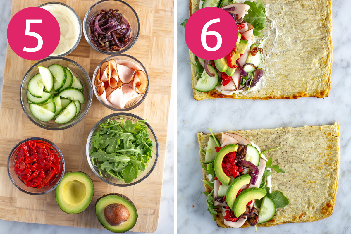 Cottage cheese wrap collage of steps 5 & 6