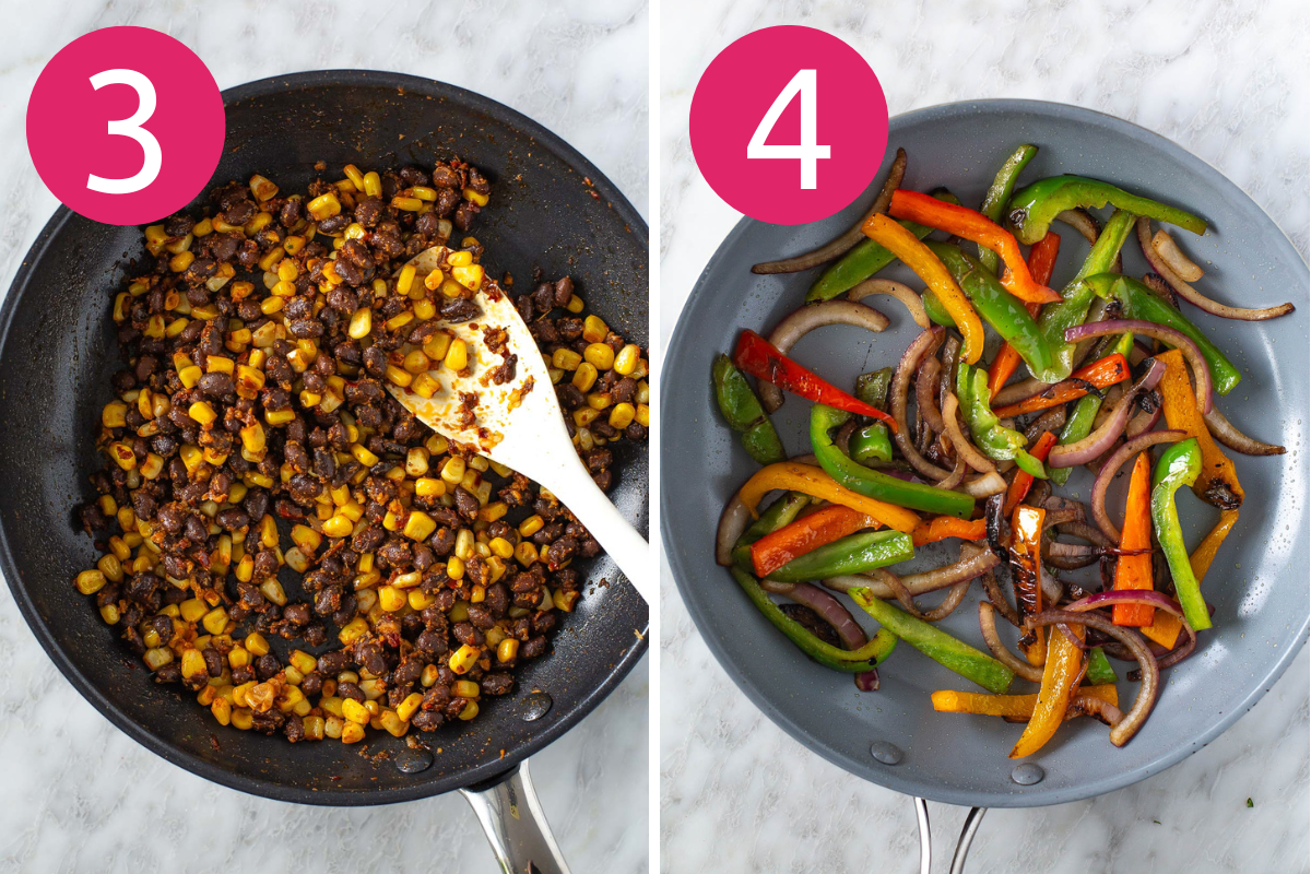 Vegetarian burrito collage with steps 3 & 4