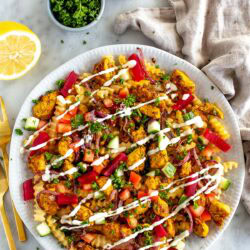 Loaded chicken shawarma fries