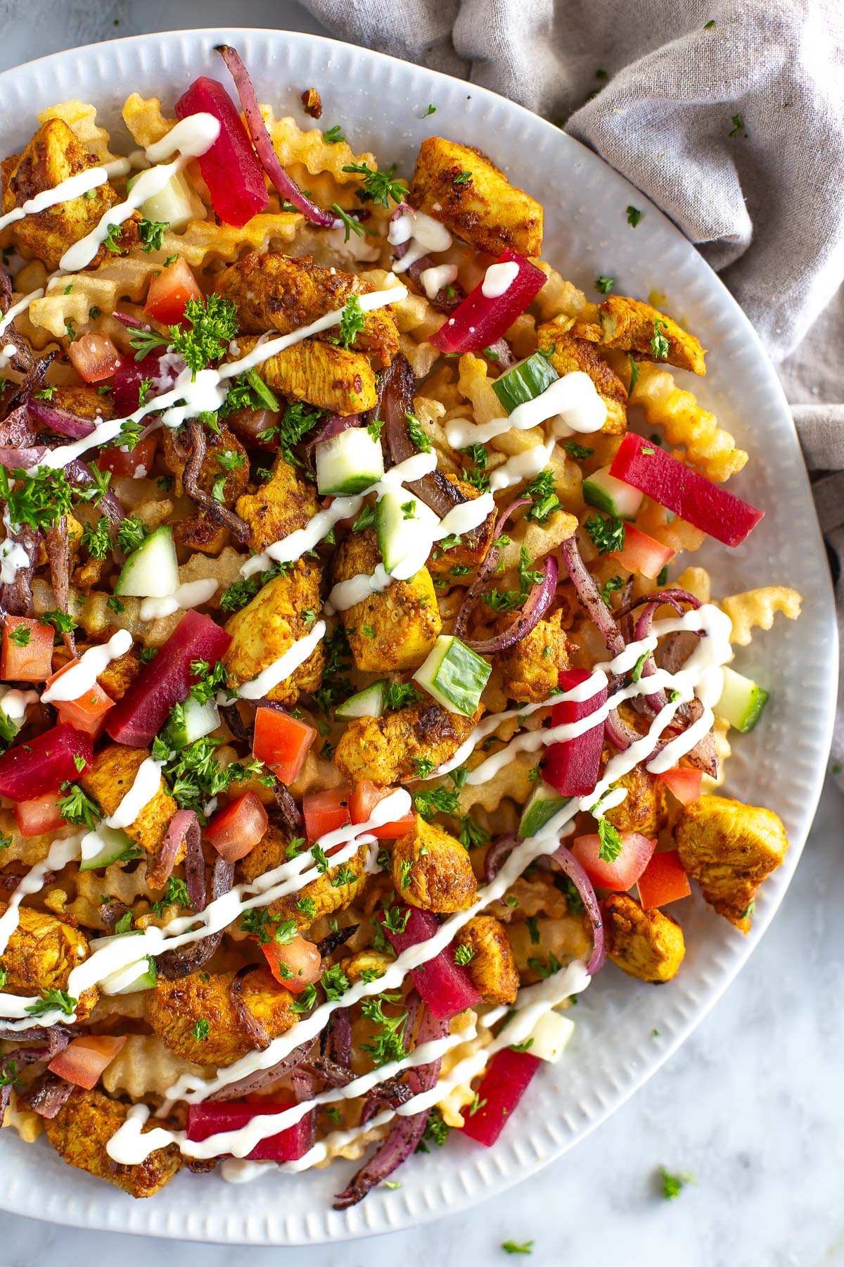 Loaded chicken shawarma fries