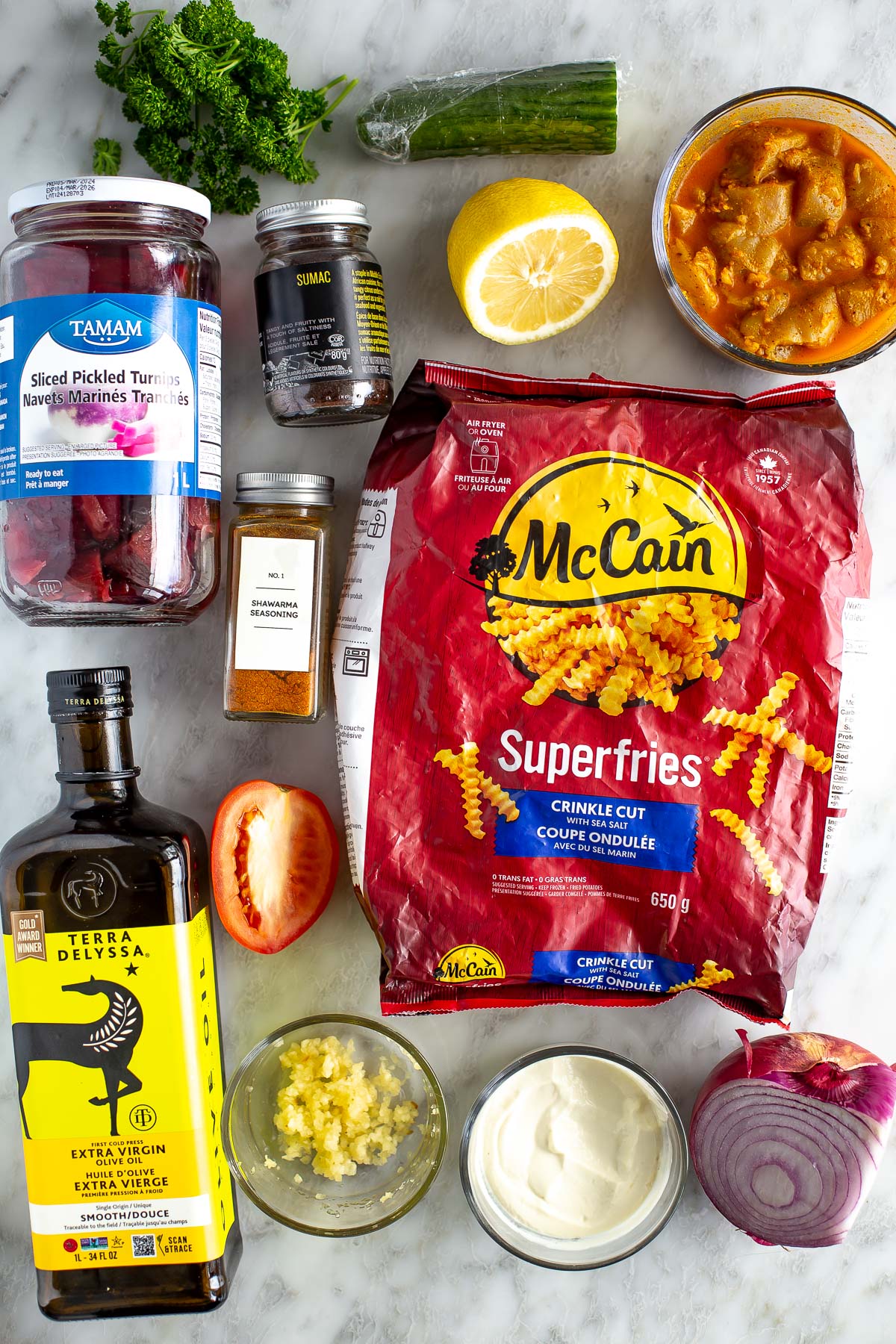 Loaded chicken shawarma fries ingredients