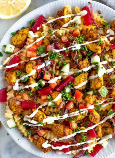 Loaded chicken shawarma fries
