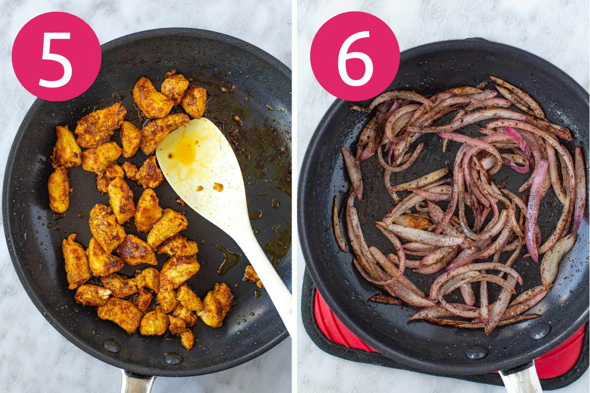 Loaded chicken shawarma fries collage of steps 5 & 6