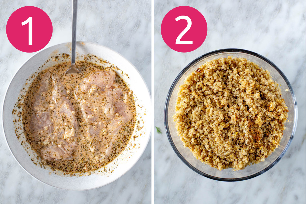 Greek chicken bowls collate of steps 1 & 2