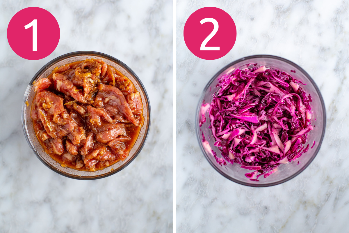 Korean beef tacos collage of steps 1 & 2