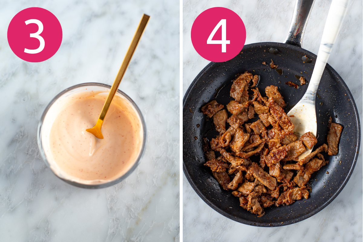 Korean beef tacos collage of steps 3 & 4