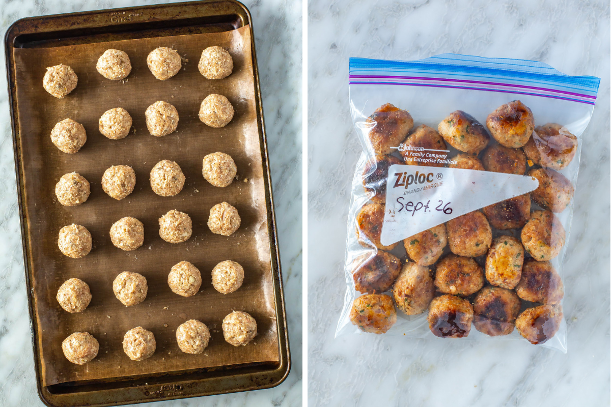 Collage of meatball prep