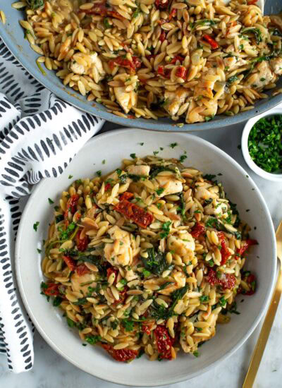 Mediterranean chicken and orzo