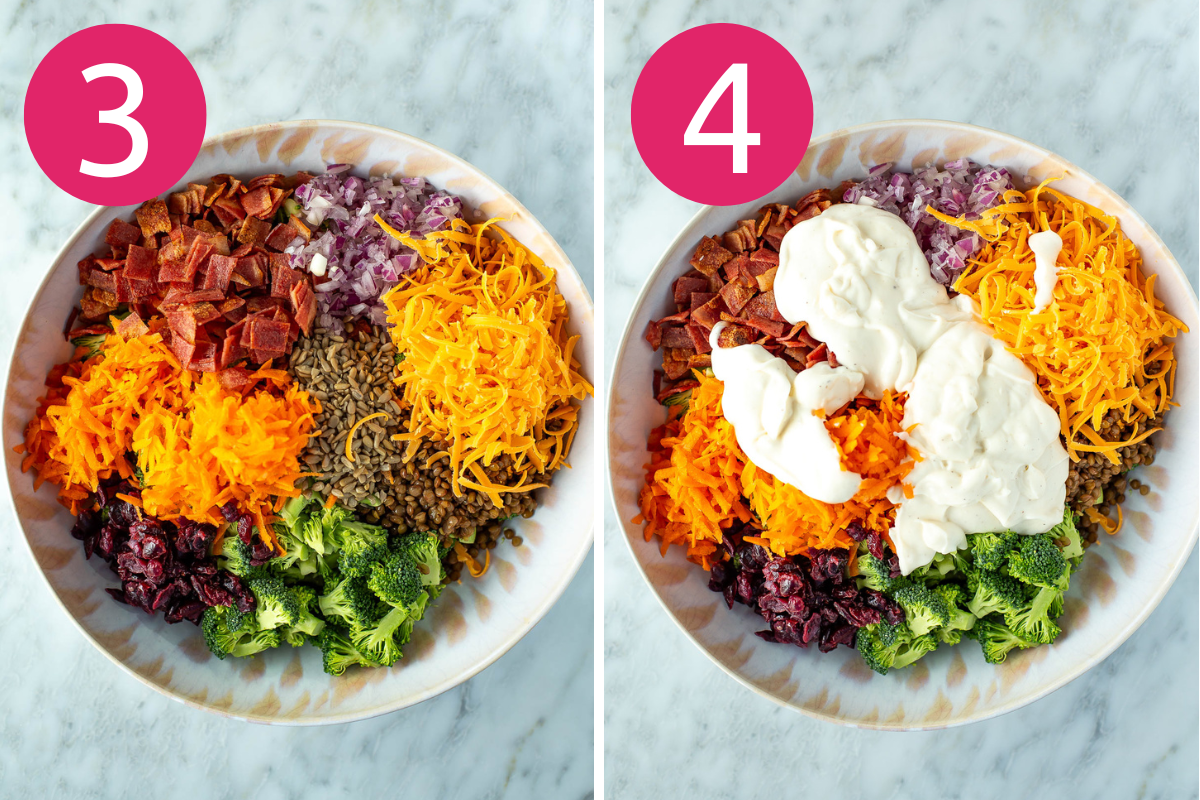 Broccoli salad collage of steps 3 & 4