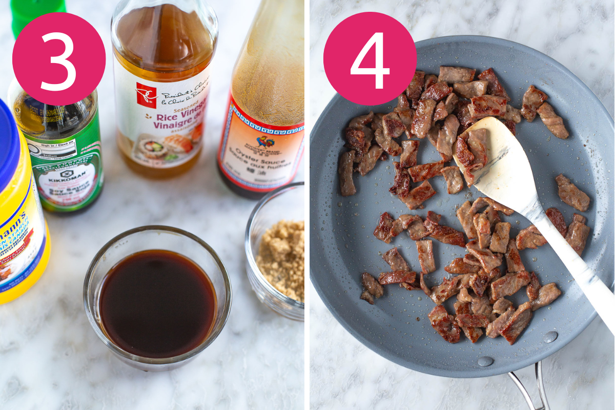 Kung pao beef collage of steps 3 & 4