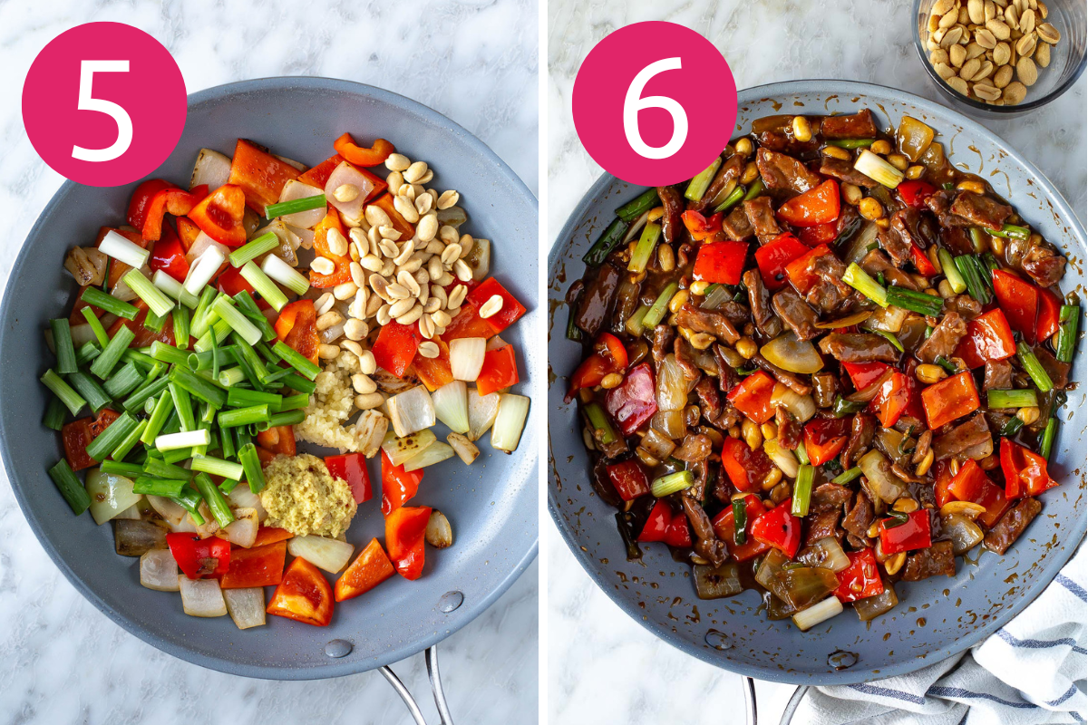 Kung pao beef collage of steps 5 & 6