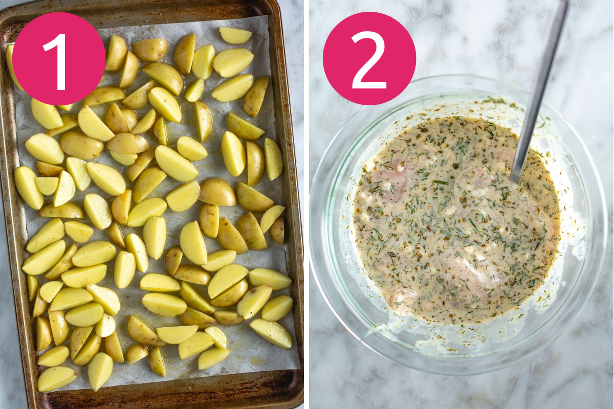 Mediterranean Chicken collage of steps 1 & 2