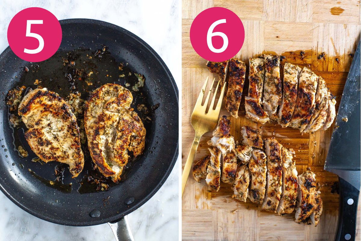 Mediterranean Chicken collage of steps 5 & 6