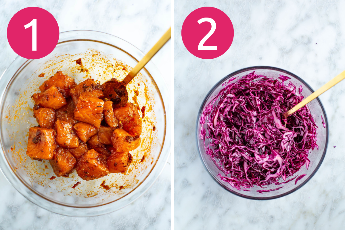 Salmon tacos steps 1 & 2