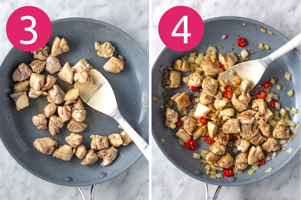 Thai basil chicken steps 3 & 4