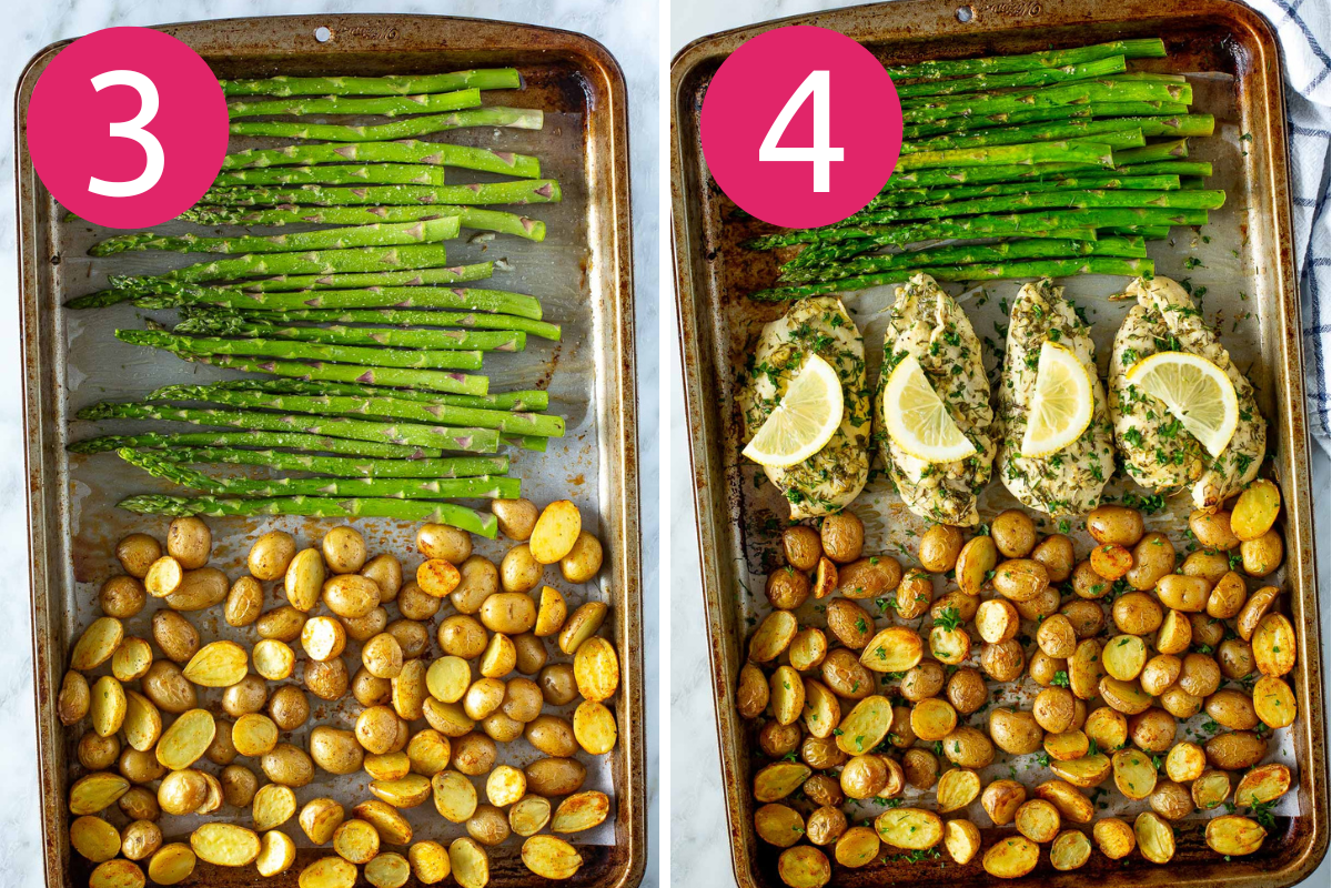 Sheet pan chicken and asparagus steps 3 & 4