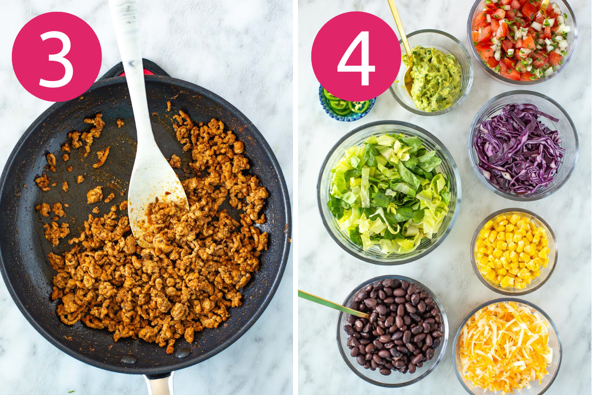 Taco bowls collage of steps 3 & 4