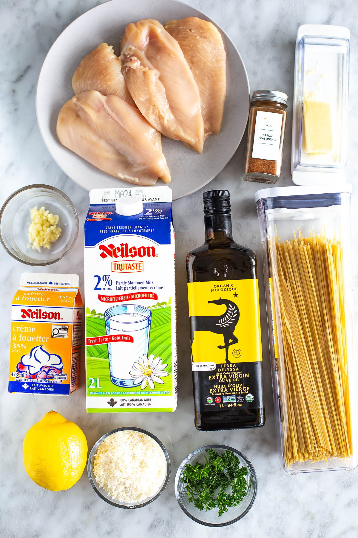 Creamy lemon chicken pasta ingredients