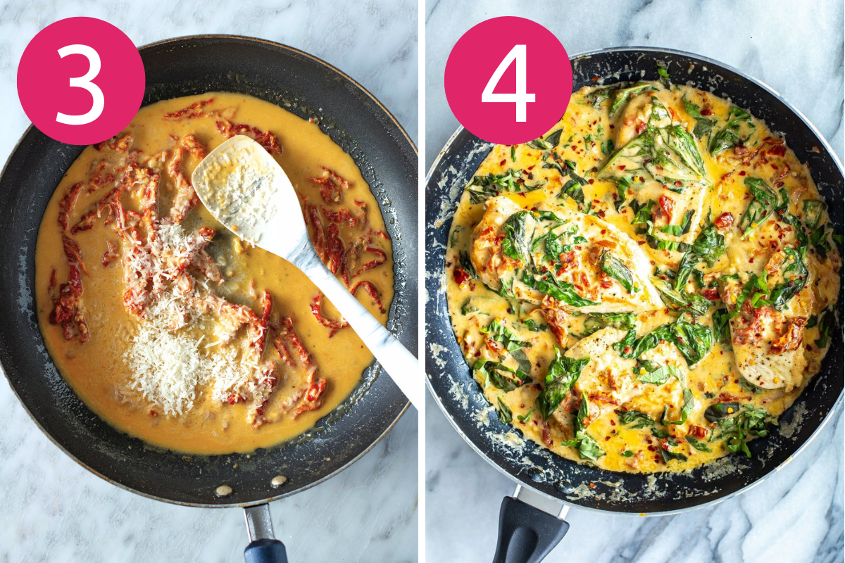 Creamy basil chicken steps 3 & 4