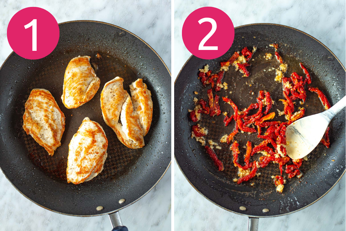 Creamy basil chicken steps 1 & 2