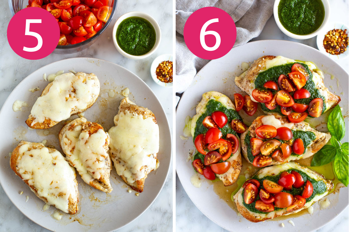 Grilled chicken margherita collage of steps 5 & 6