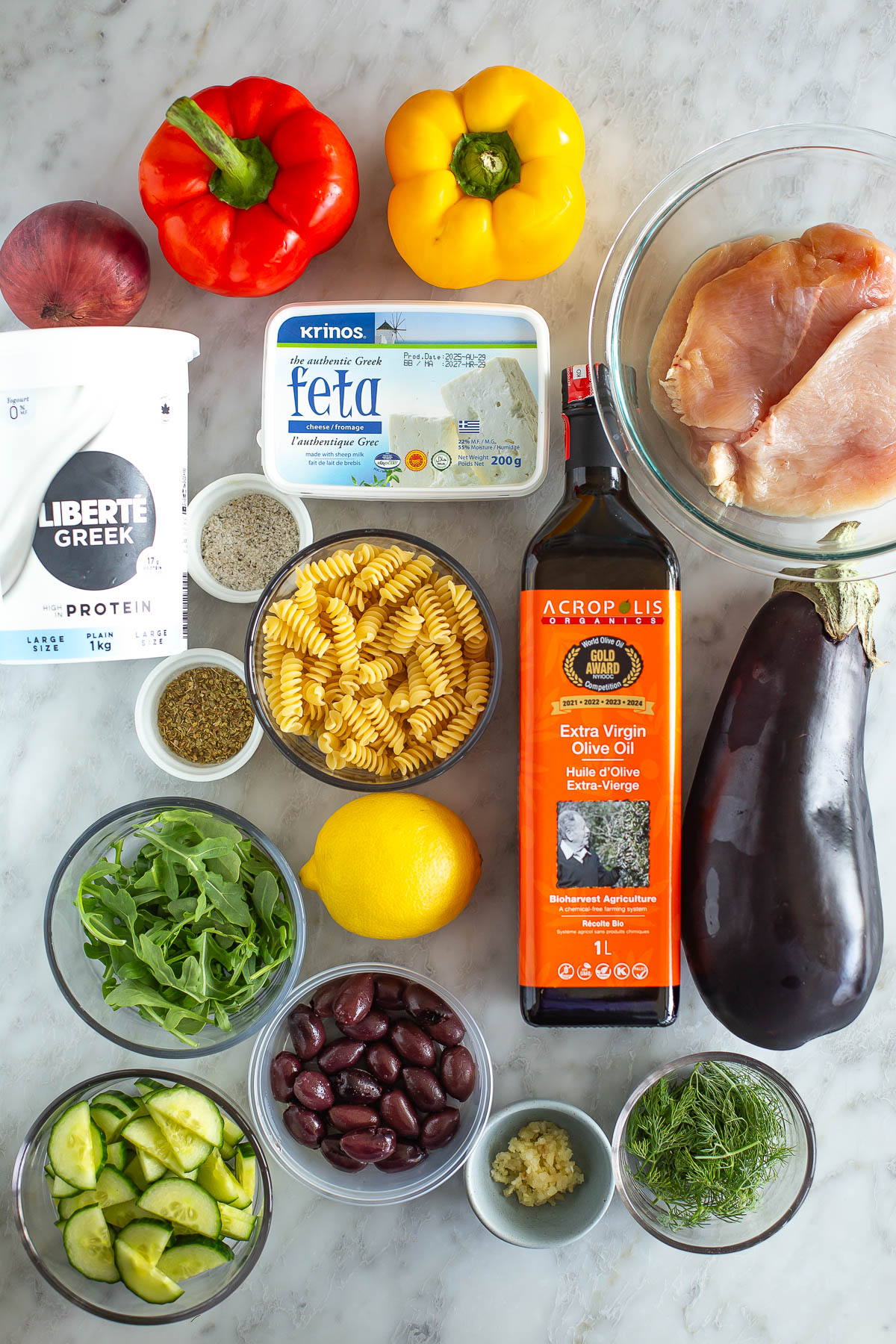 Mediterranean Pasta Salad ingredients