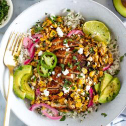 Street corn chicken rice bowl