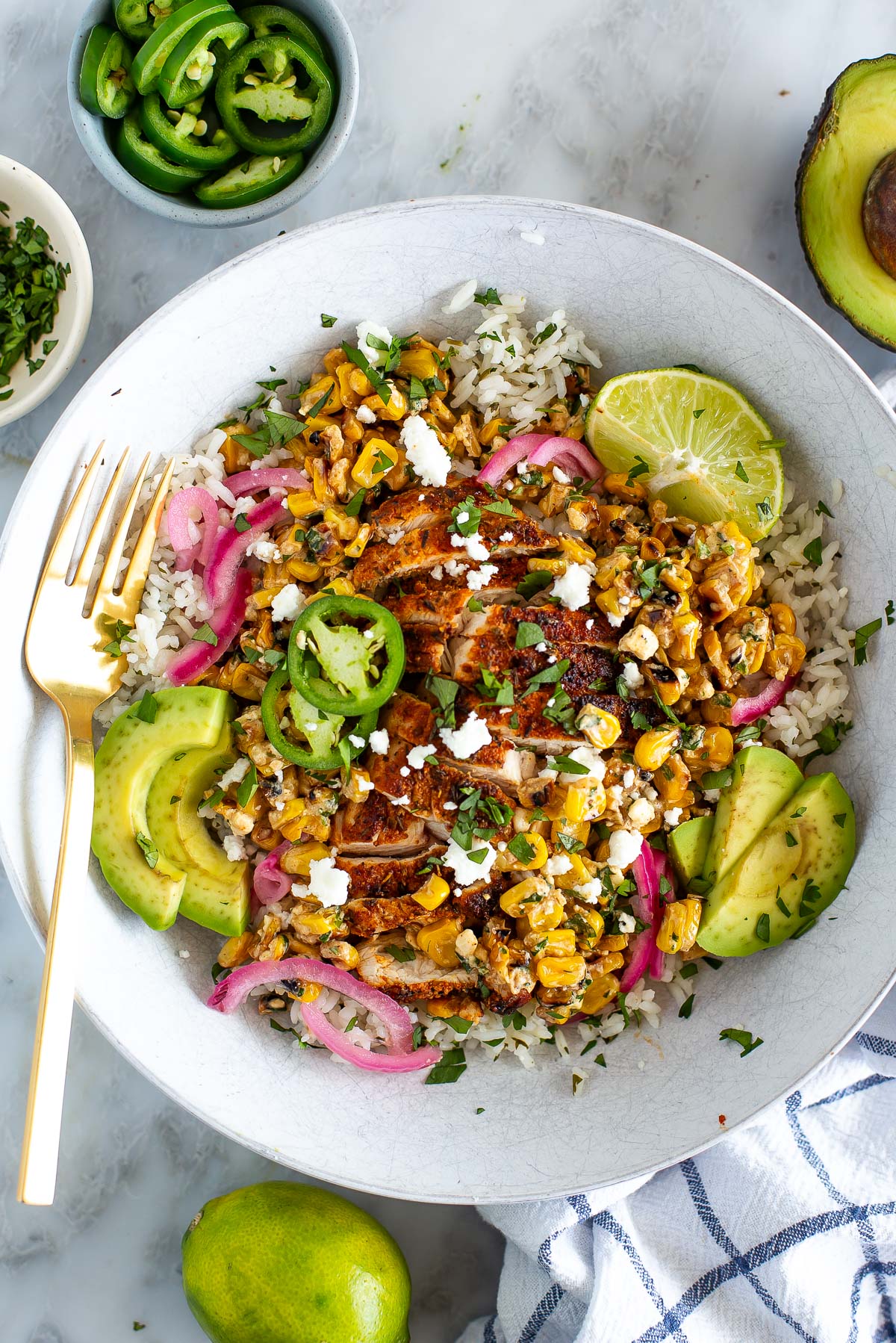 Street corn chicken rice bowl