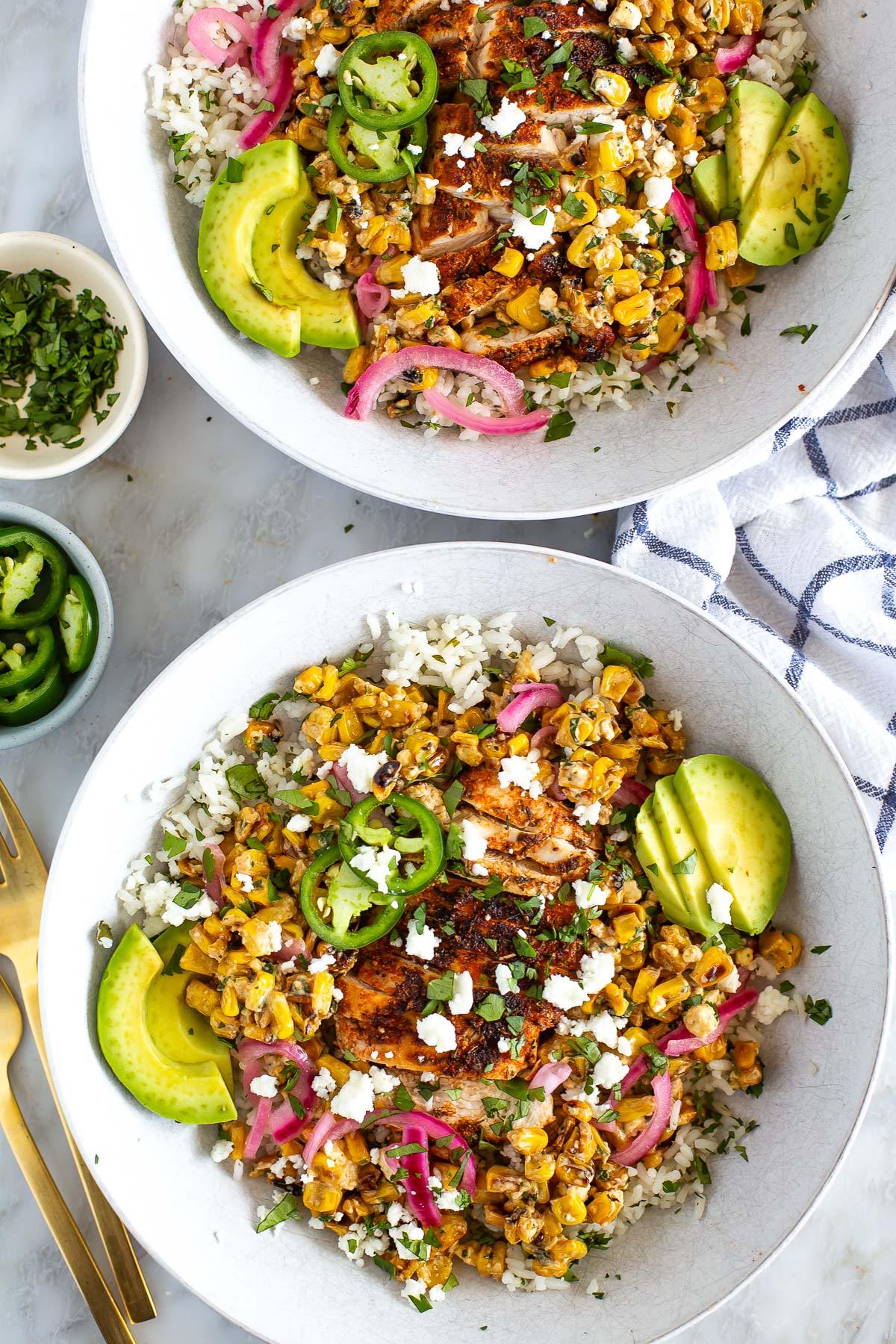 Street corn chicken rice bowl