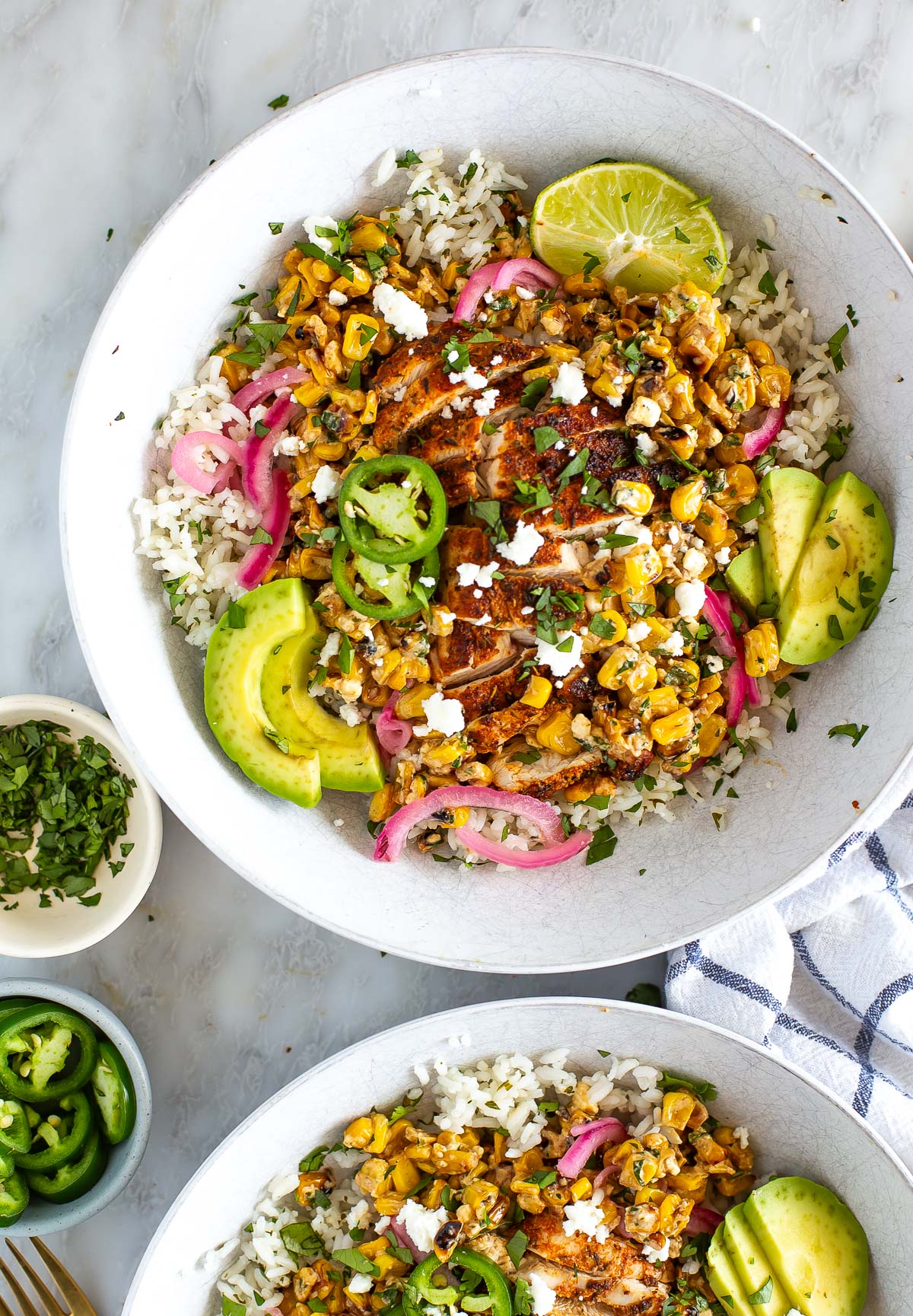 Street corn chicken rice bowl