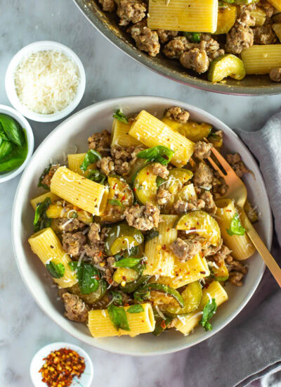 Sausage zucchini pasta bowl