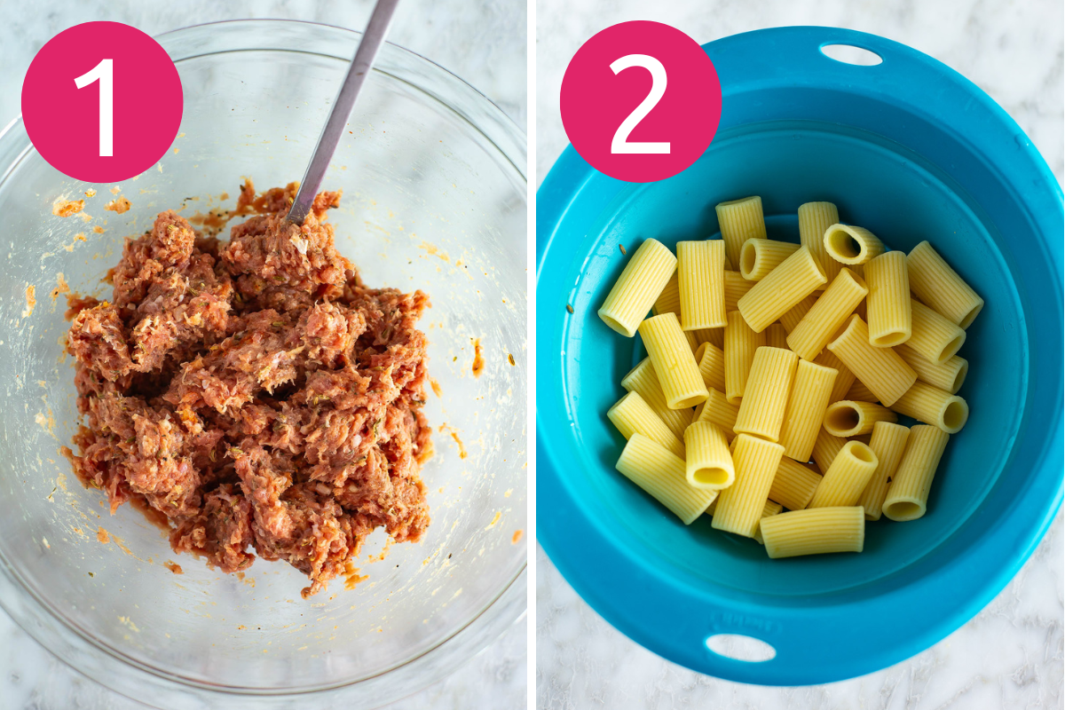 Sausage zucchini pasta steps 1 & 2